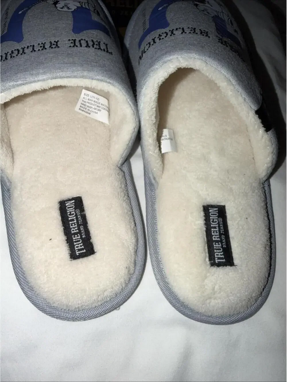 True Religion Men's Designer Slippers House Shoes Slides Gray/blu Size 11-12 (L)